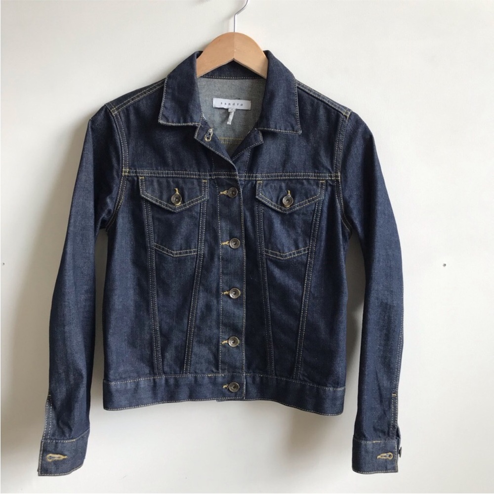 Sandro Tiger Embroidered Denim Jacket Back Tiger Animal Print Jean Jacket size S - Picture 2 of 11